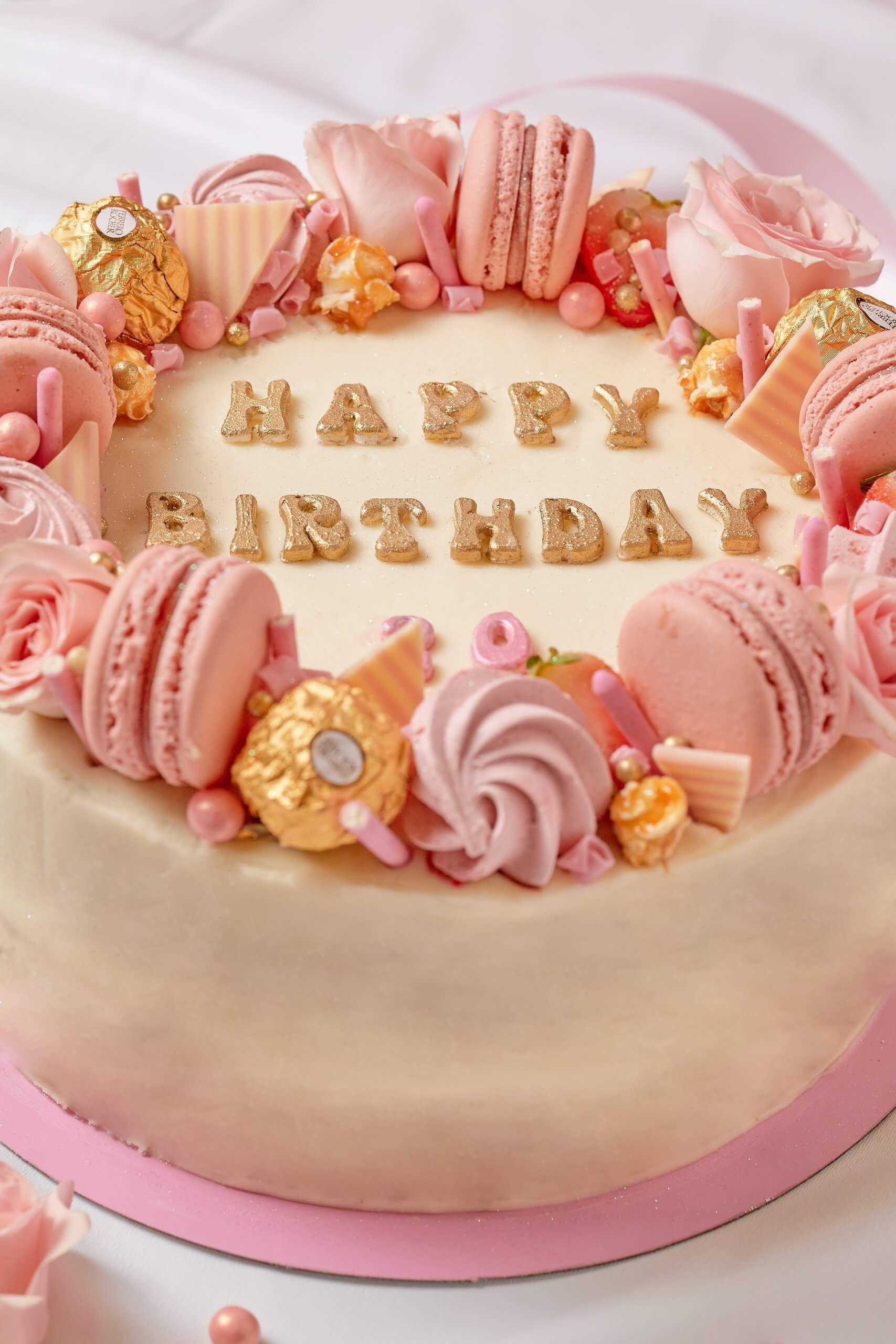 Pink & Gold Birthday Cake - Frudeco Miami